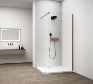 ESCA COPPER MATT jednoczęściowa kabina przysznicowa Walk-In, montaż przy ścianie, szkło czyste, 1400 mm