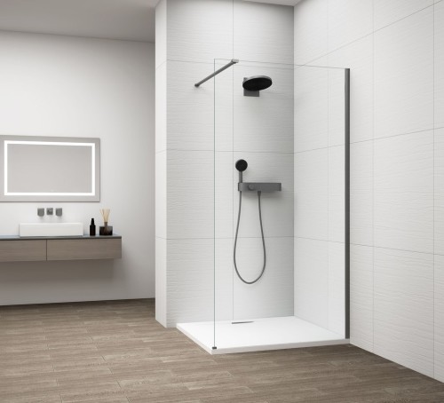 ESCA GUN METAL jednoczęściowa kabina przysznicowa Walk-In, montaż przy ścianie, szkło czyste, 1000 mm