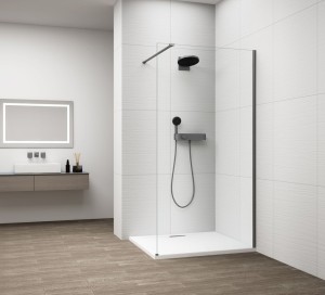 ESCA GUN METAL jednoczęściowa kabina przysznicowa Walk-In, montaż przy ścianie, szkło czyste, 900 mm
