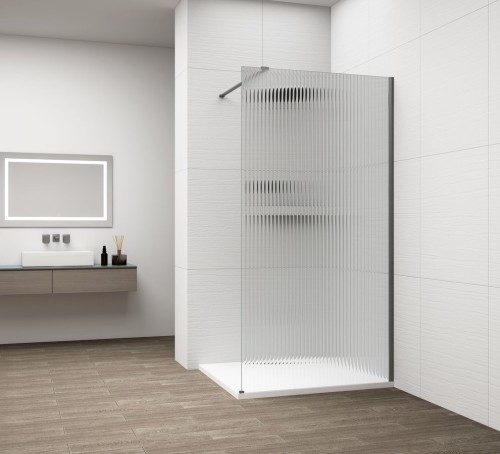 ESCA GUN METAL jednoczęściowa kabina przysznicowa Walk-In, montaż przy ścianie, szkło Flute,1200 mm