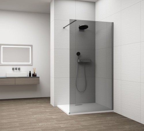 ESCA GUN METAL jednoczęściowa kabina przysznicowa Walk-In, montaż przy ścianie, szkło dymione, 700 mm