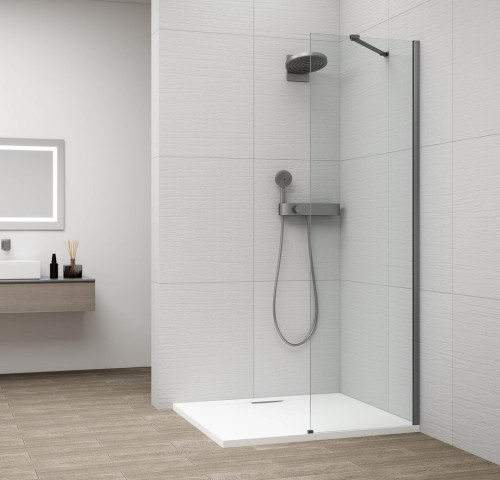 ESCA GUN METAL jednoczęściowa kabina przysznicowa Walk-In, montaż przy ścianie, szkło czyste, 500 mm