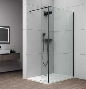 ESCA BLACK MATT kabina prysznicowa Walk-in do montażu do ściany 1000mm dodatkowy panel 385mm, szkło czyste