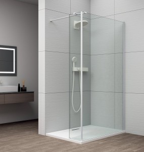 ESCA WHITE MATT kabina prysznicowa Walk-in do montażu do ściany 900mm dodatkowy panel 585mm, szkło czyste