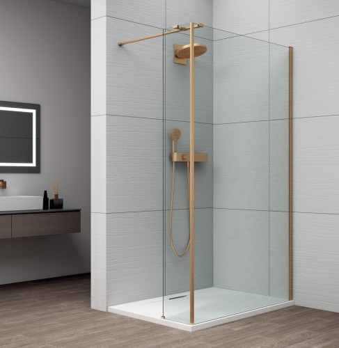 ESCA GOLD MATT kabina prysznicowa Walk-in do montażu do ściany 700mm dodatkowy panel 585mm, szkło czyste