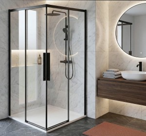 LUXOR BLACK kabina prysznicowa kwadratowa narożna 800x800mm, wejście narożne