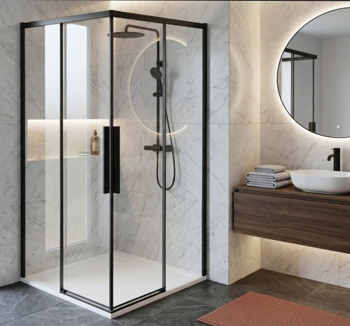 LUXOR BLACK kabina prysznicowa kwadratowa narożna 800x800mm, wejście narożne