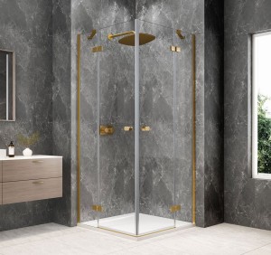 GLOBE GOLD MATT kwadratowa kabina prysznicowa 800x800mm, wejście z rogu, szkło czyste