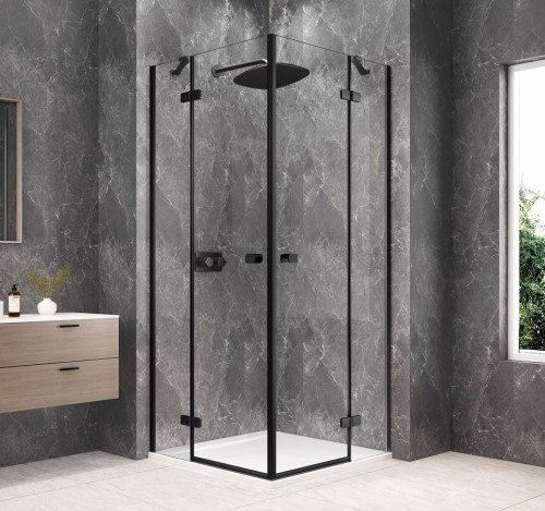 GLOBE BLACK kwadratowa kabina prysznicowa 900x900mm, wejście z rogu, szkło czyste