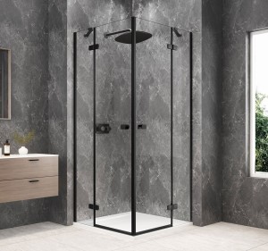 GLOBE BLACK kwadratowa kabina prysznicowa 1000x1000mm, wejście z rogu, szkło czyste